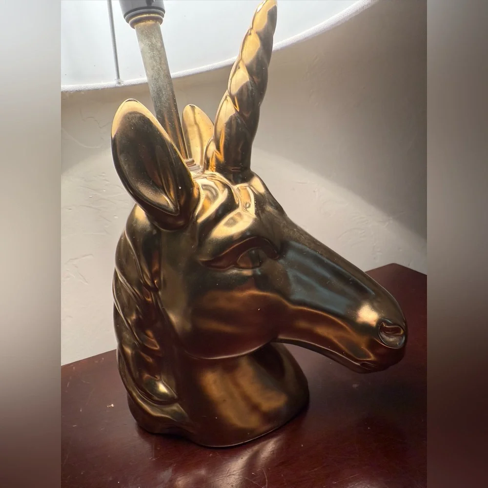 Unicorn gold finish table lamp with shade decor‎